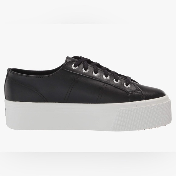 Superga Women's 2790-Naplngcotu Sneaker size 9 Black Leather upper white sole - Picture 6 of 7